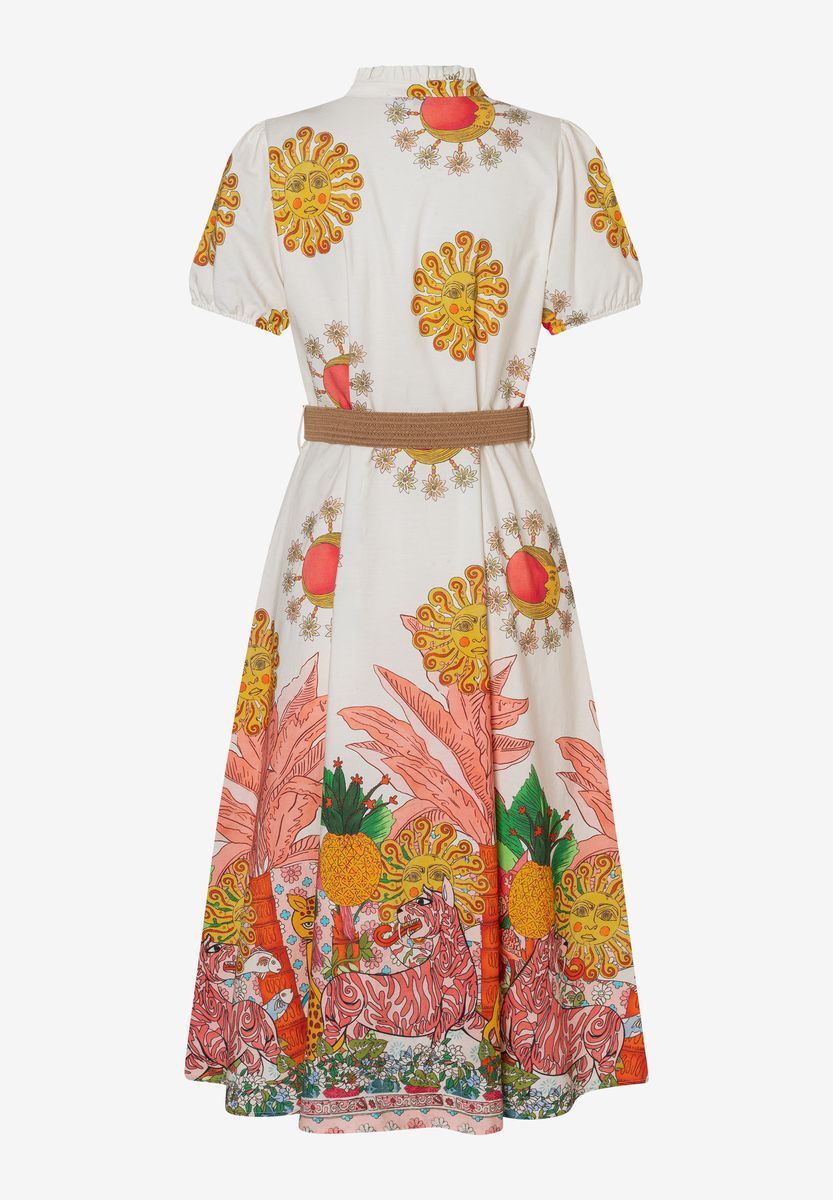 Bedrucktes Midi-Hemdkleid mit Gürtel