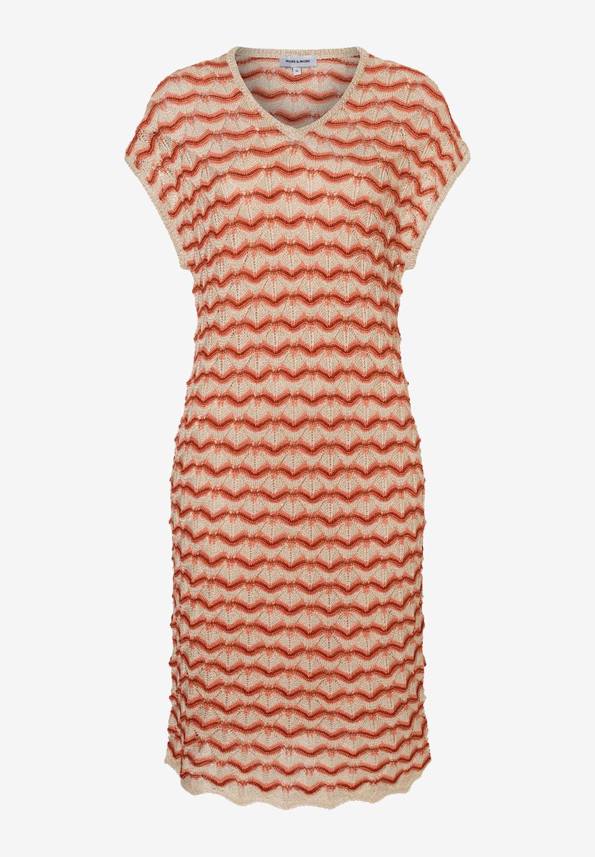 Gestreiftes Strickkleid mit V-Ausschnitt