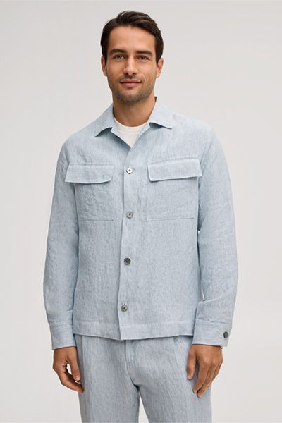 Hellblaues Leinen Overshirt mit Taschen