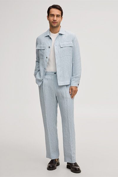 Hellblaues Leinen Overshirt mit Taschen