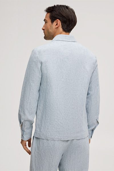 Hellblaues Leinen Overshirt mit Taschen