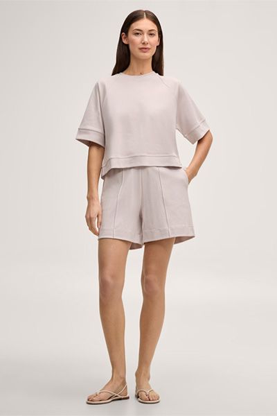 Beige Baumwollmischung Sweatshorts