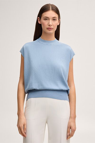 Ärmelloses Stricktop in Hellblau