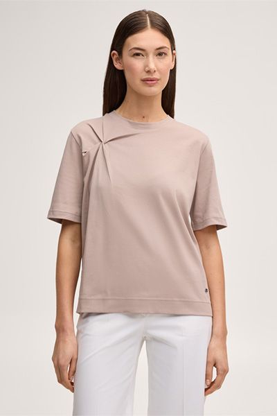 Baumwoll-Interlock-Shirt mit Knotendetail in Taupe