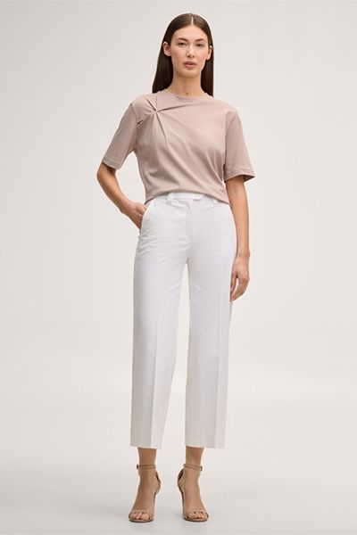 Baumwoll-Interlock-Shirt mit Knotendetail in Taupe