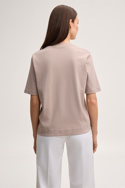 Baumwoll-Interlock-Shirt mit Knotendetail in Taupe