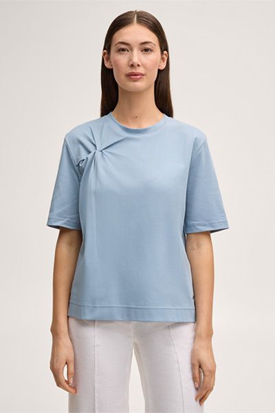Baumwoll-Interlock-Shirt mit Knotendetail in Hellblau