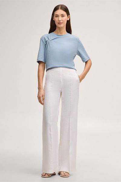 Baumwoll-Interlock-Shirt mit Knotendetail in Hellblau