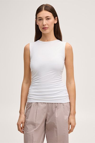 Weißes Tanktop aus Lyocell-Mischung mit Raffung