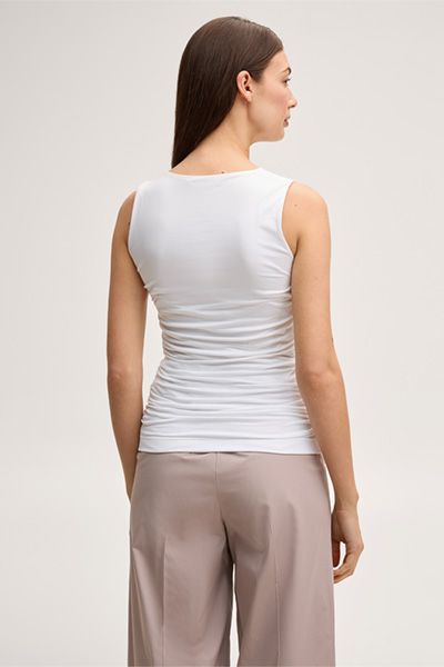 Weißes Tanktop aus Lyocell-Mischung mit Raffung