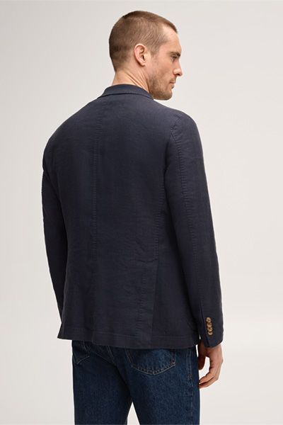 Marineblaues Sakko mit Revers aus Leinenmischung