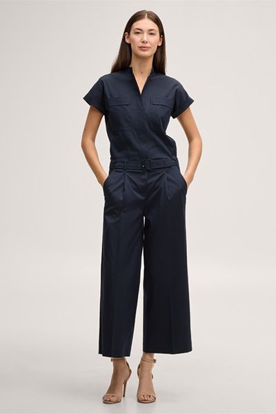 Baumwollstretch-Overall mit Stehkragen in Navy