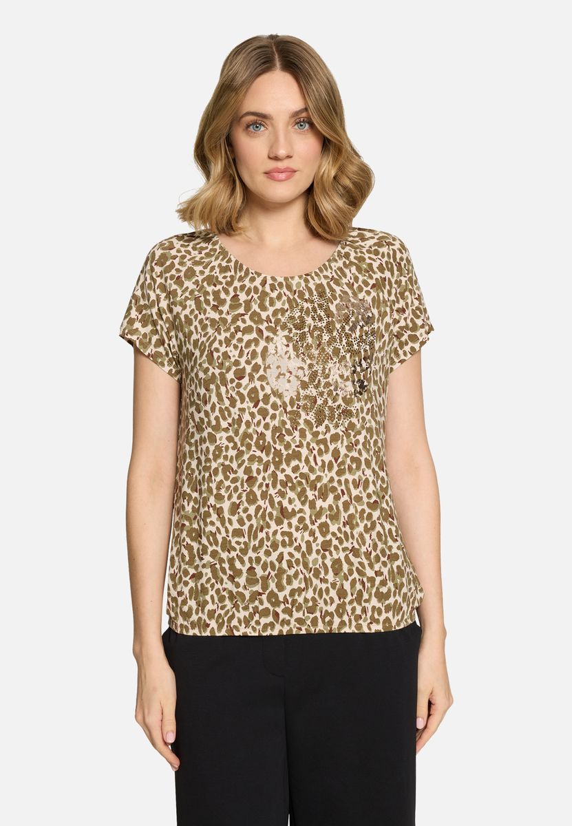 Leoprint-Shirt mit Glitzersteinen