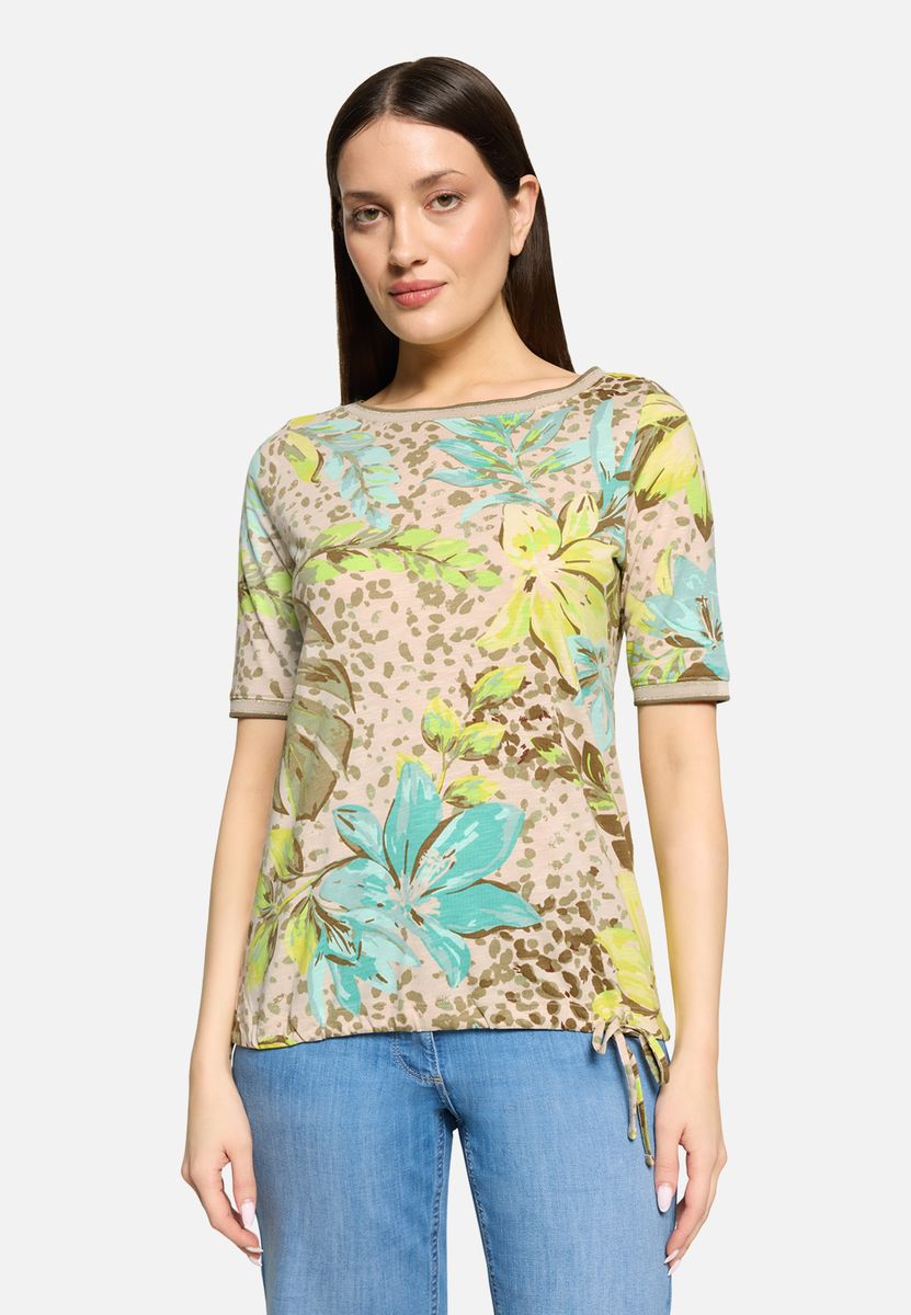 Shirt mit tropischem Blumenprint und Tunnelzug