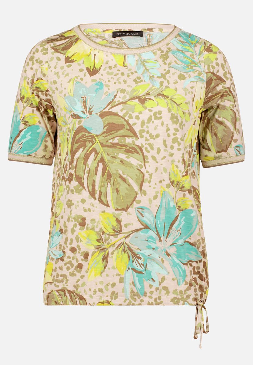 Shirt mit tropischem Blumenprint und Tunnelzug