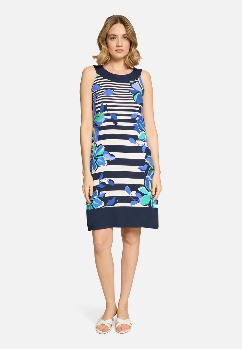 Ärmelloses Sommerkleid mit Blumen-Streifen-Print