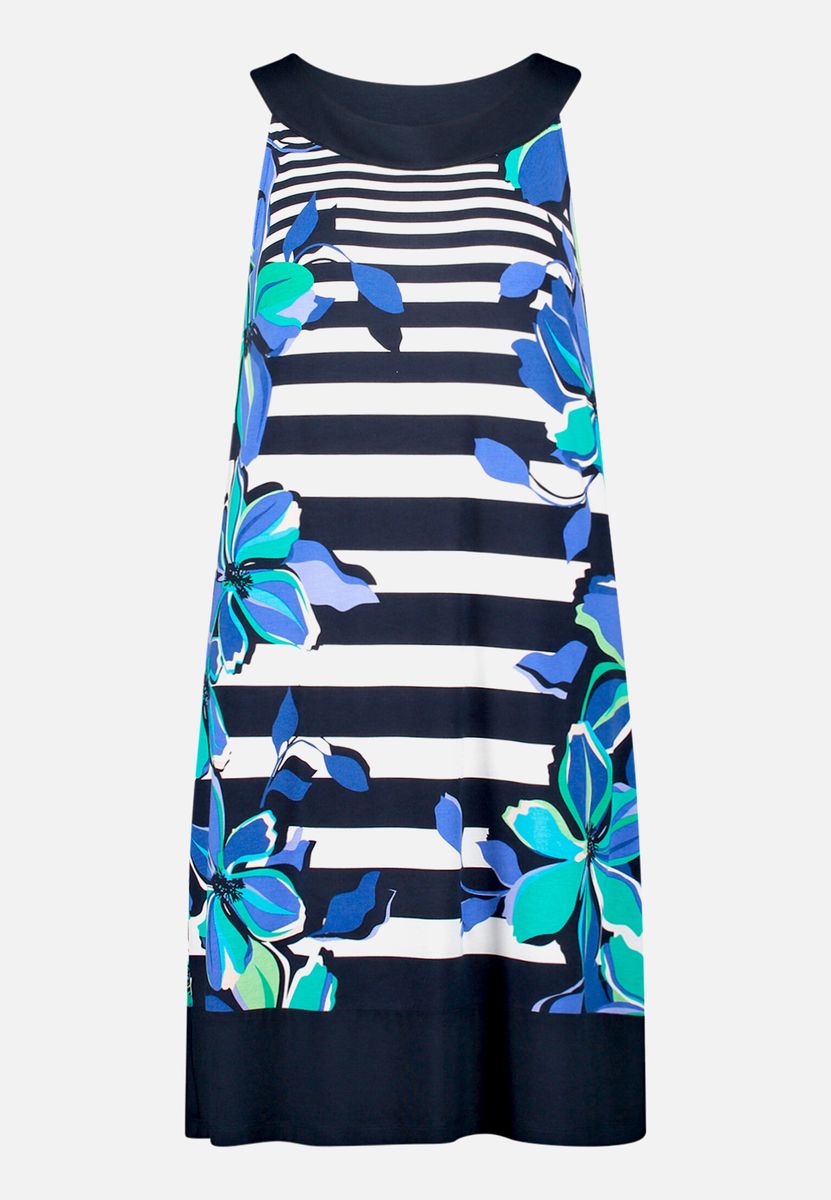 Ärmelloses Sommerkleid mit Blumen-Streifen-Print