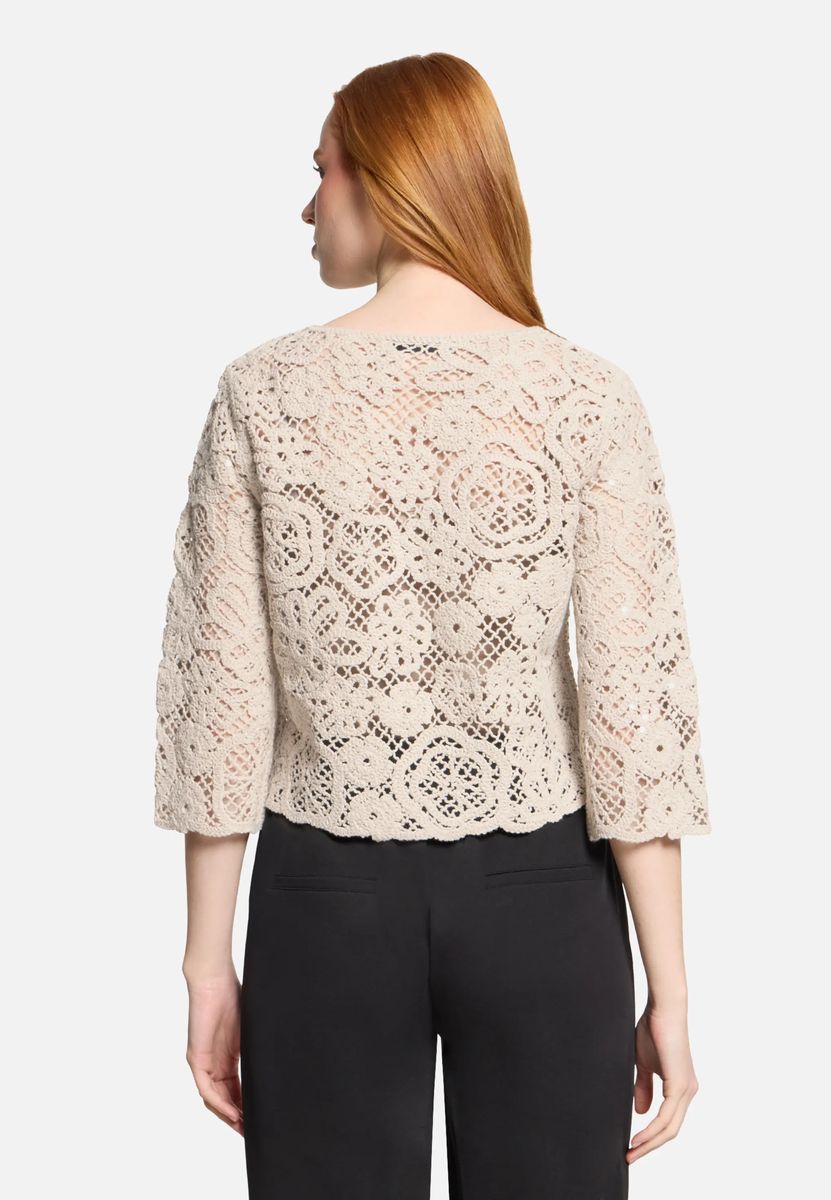 Gehäkelter Floral-Pullover mit U-Boot-Ausschnitt