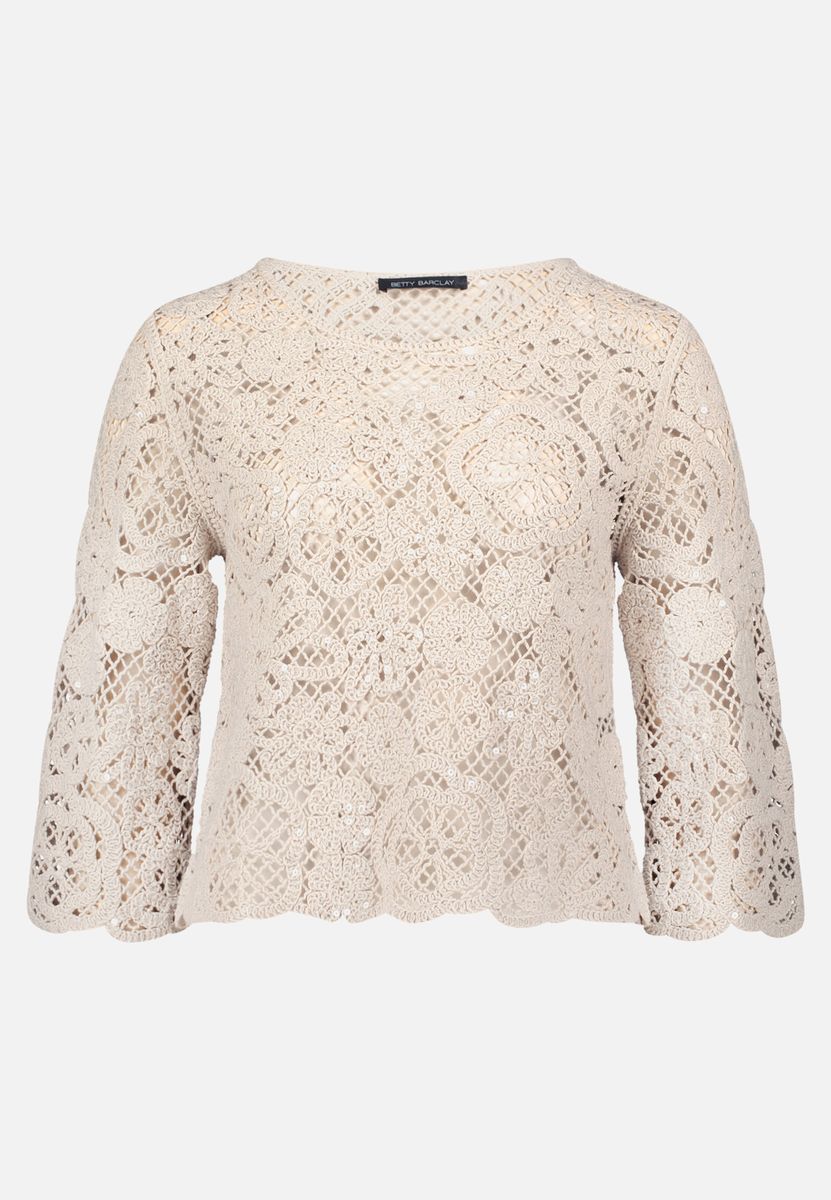 Gehäkelter Floral-Pullover mit U-Boot-Ausschnitt