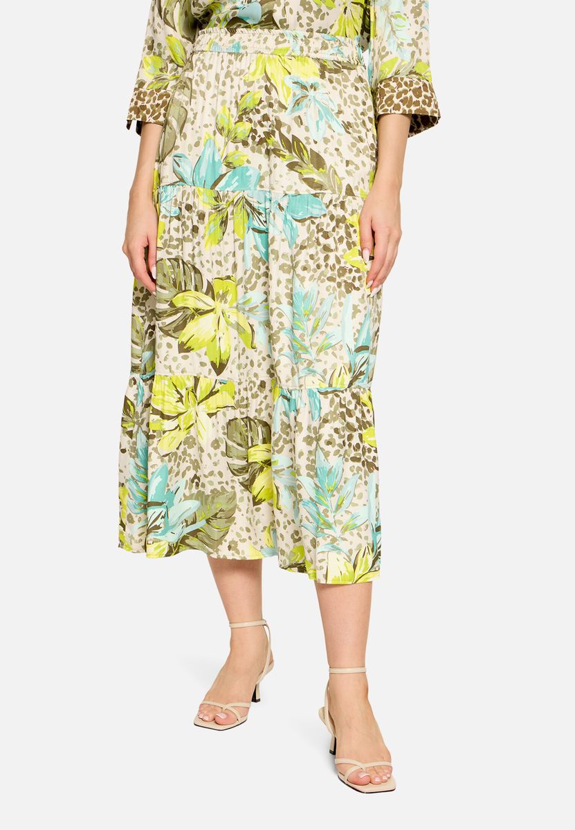 Stufenrock mit Blumen- und Leopardenprint