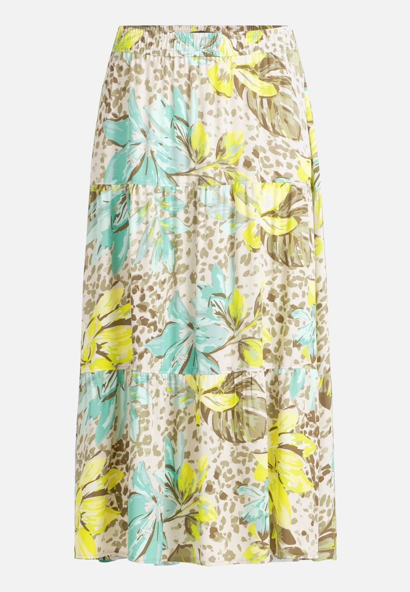 Stufenrock mit Blumen- und Leopardenprint