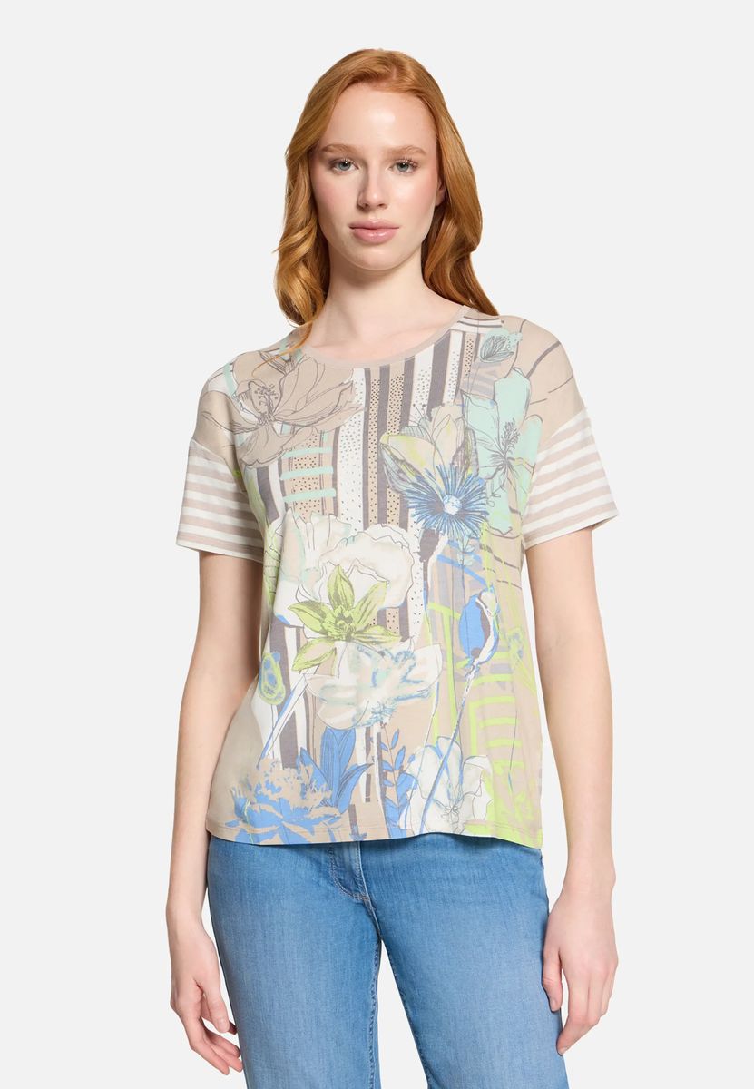 T-Shirt mit Floral-Streifen-Mix