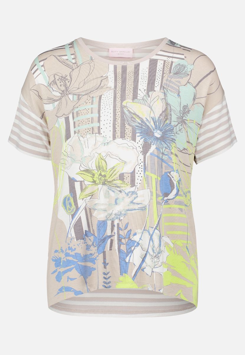 T-Shirt mit Floral-Streifen-Mix