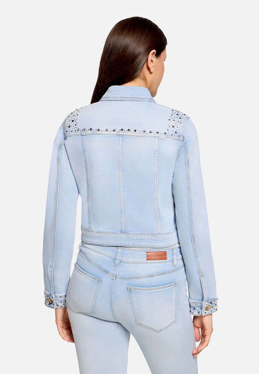 Jeansjacke mit Strassbesatz in Cropped-Optik