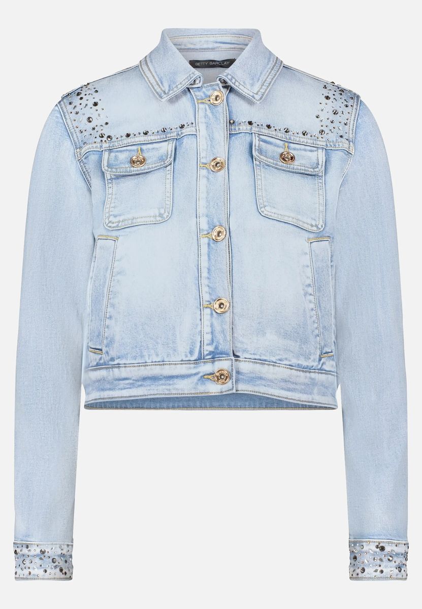 Jeansjacke mit Strassbesatz in Cropped-Optik