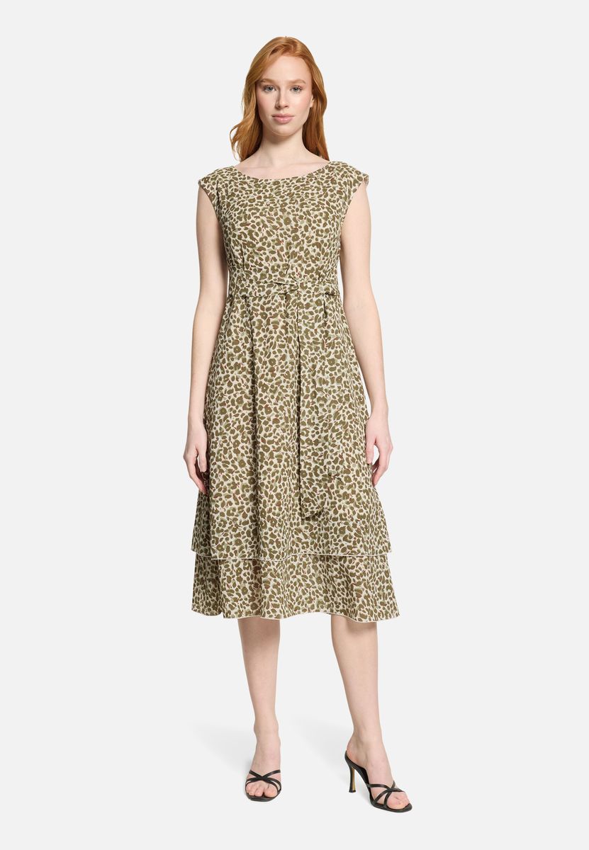 Gestuftes Chiffon-Kleid mit Leopardenmuster