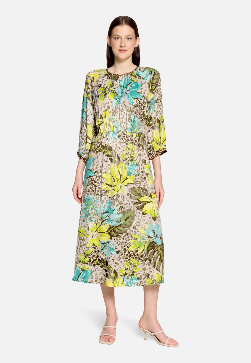 Midi-Sommerkleid mit Tropen- und Animalprint