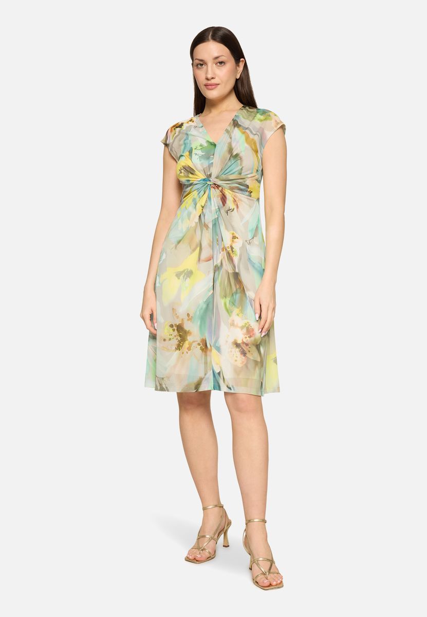 Florales Mesh-Midikleid mit Knotendetail