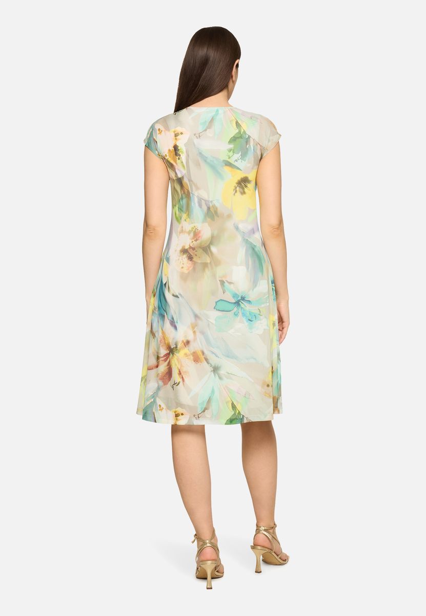 Florales Mesh-Midikleid mit Knotendetail