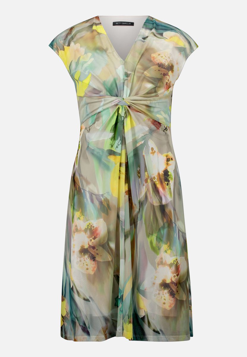 Florales Mesh-Midikleid mit Knotendetail