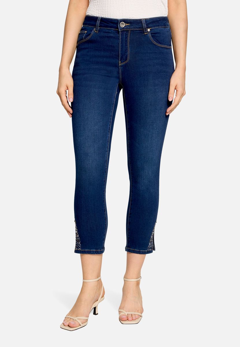 Slim-Fit 7/8-Jeans mit Strassbesatz