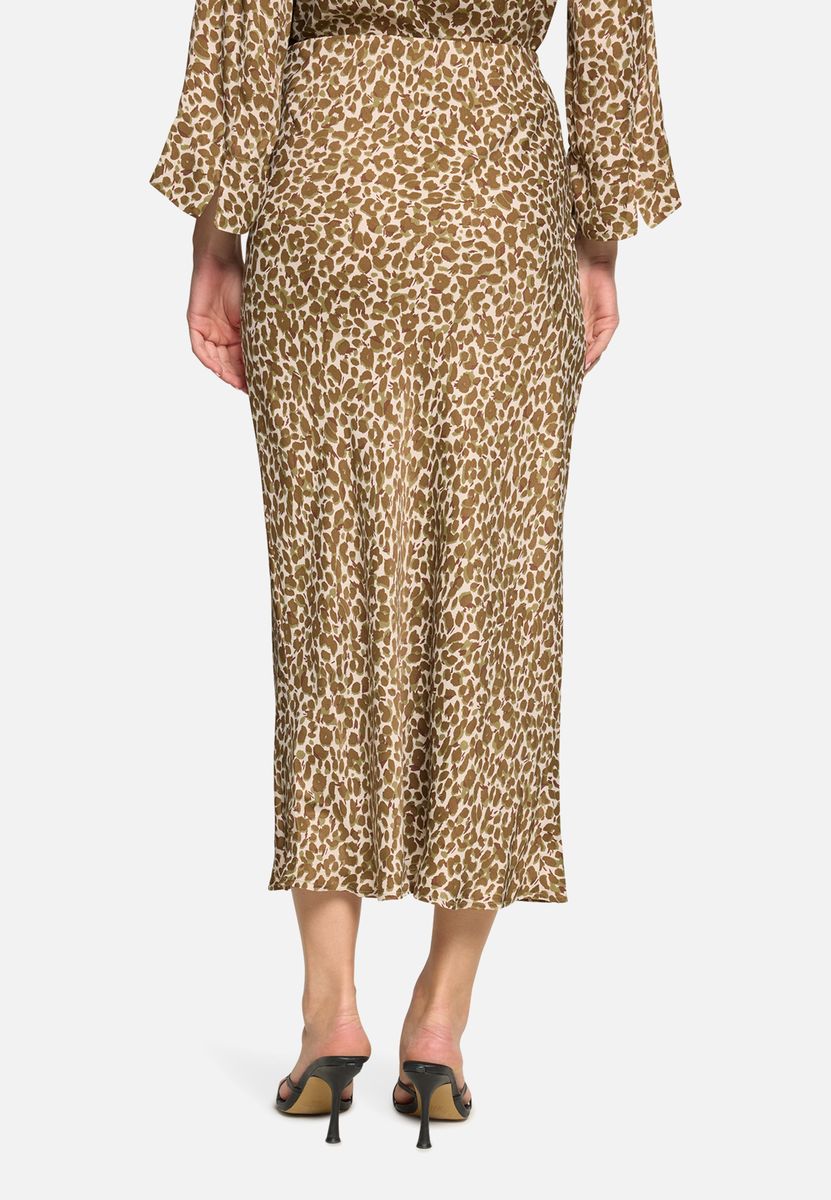 Eleganter Satin-Midirock mit Leoprint