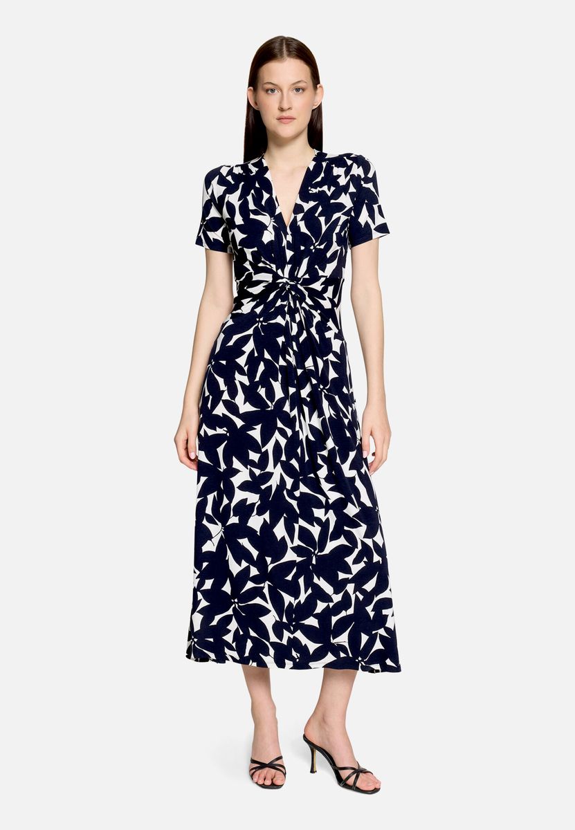Midikleid mit Blumenmuster und Raffung