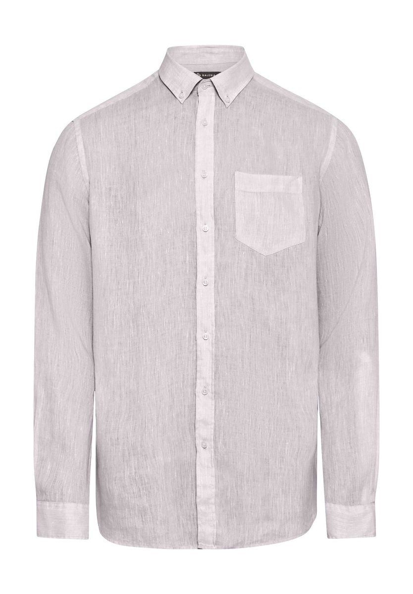 Klassisches Leinen Langarm Button-Down Hemd