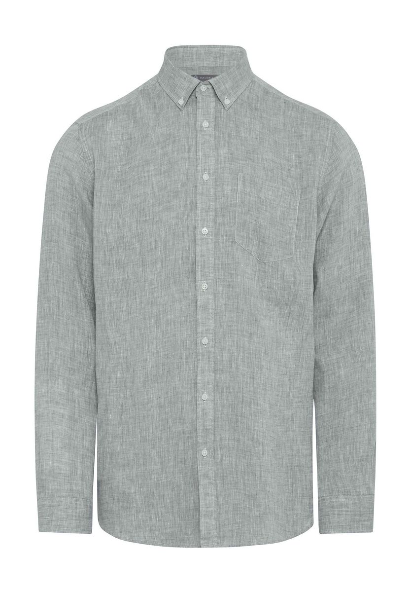 Herren Langarm Leinenhemd mit Knopfleiste