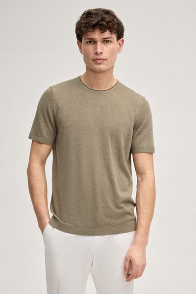 Joop! Marosoro Khaki Strick T-Shirt Leinenmischung Kurzarm
