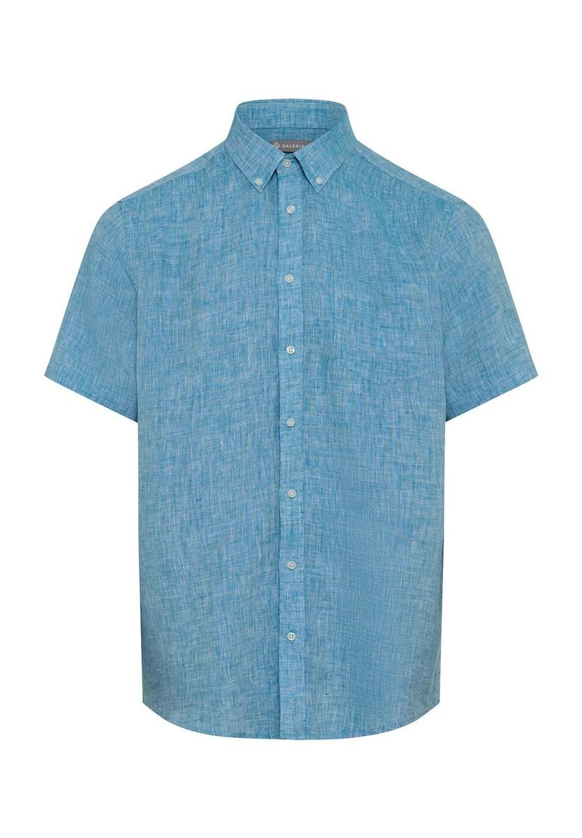 GALERIA Leinenfreizeithemd, Kurzarm, Button-Down-Kragen, für Herren, türkis, M