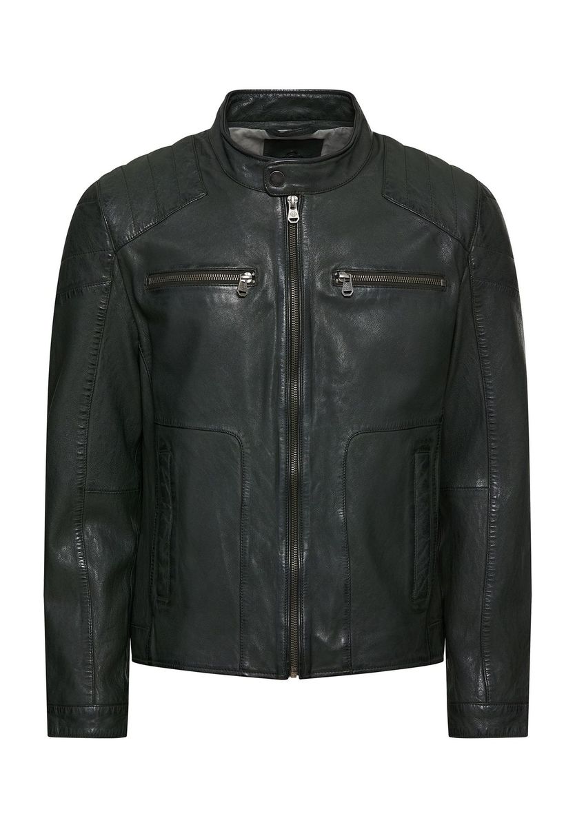 Herren Leder Bikerjacke Stehkragen