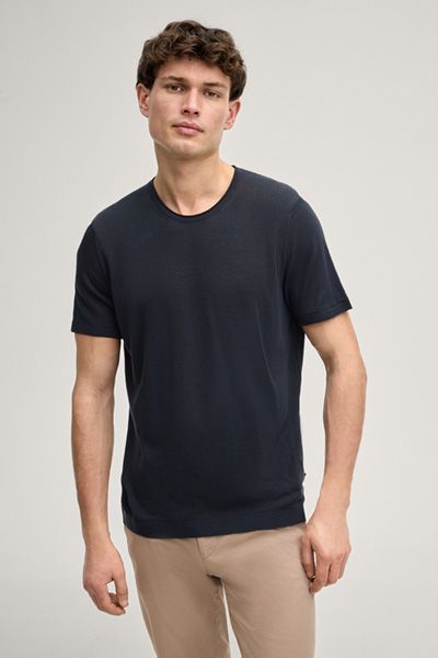 Joop! Marosoro Marineblaues Strick-T-Shirt Leinenmischung Rundhalsausschnitt
