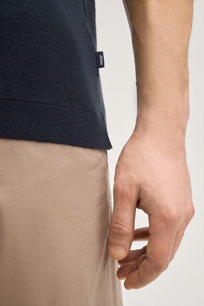 Joop! Marosoro Marineblaues Strick-T-Shirt Leinenmischung Rundhalsausschnitt