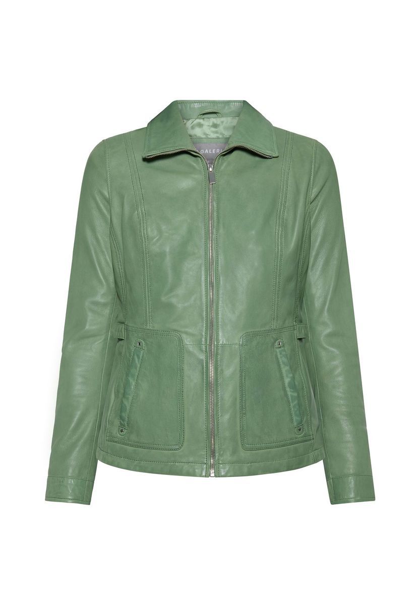 Klassische grüne Lederjacke mit Taschen