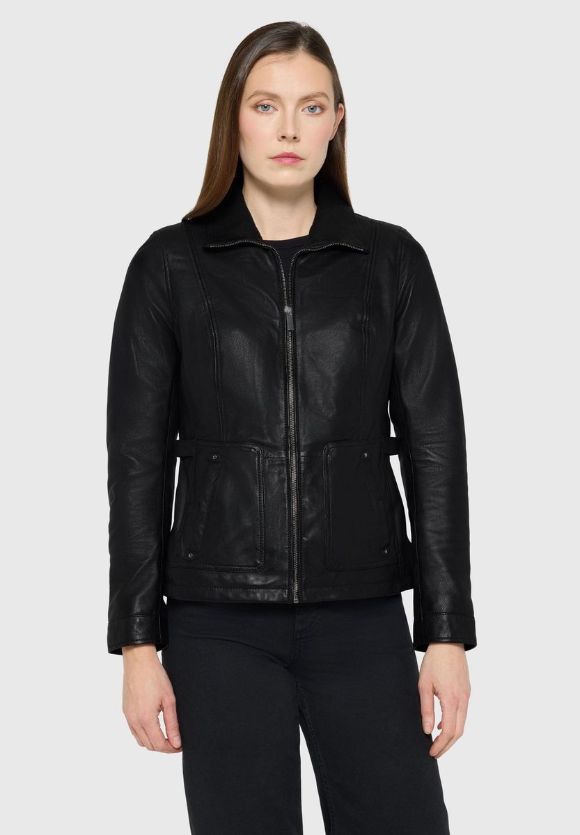 Klassische Damen Lederjacke mit Reißverschluss