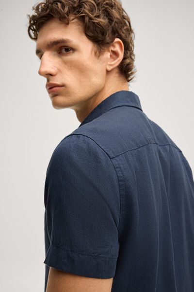 Leinenmix Kurzarm-Hemd Pit in Navy