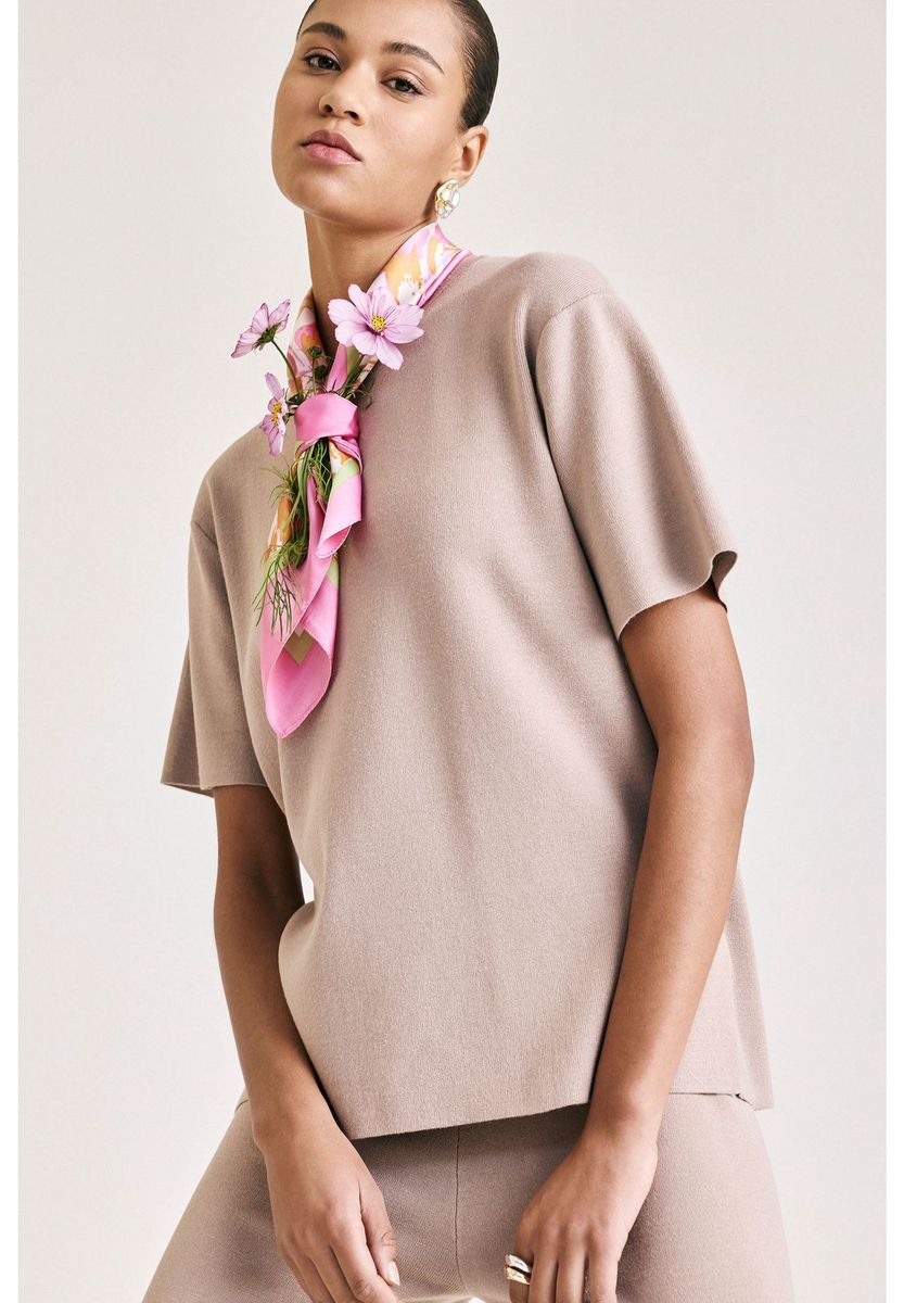 Strick-T-Shirt mit Wollanteil in lockerer Passform