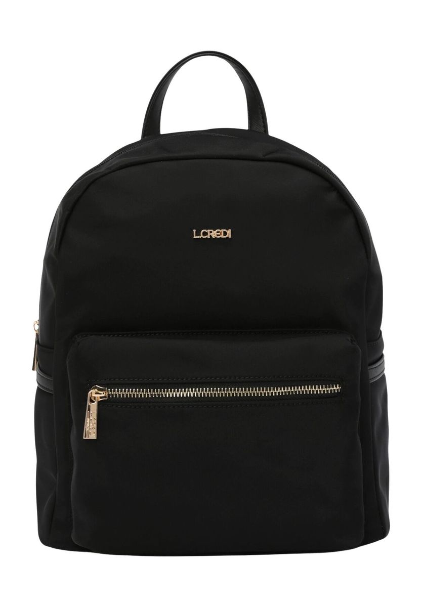 Minimalistischer schwarzer Nylonrucksack mit Emblem