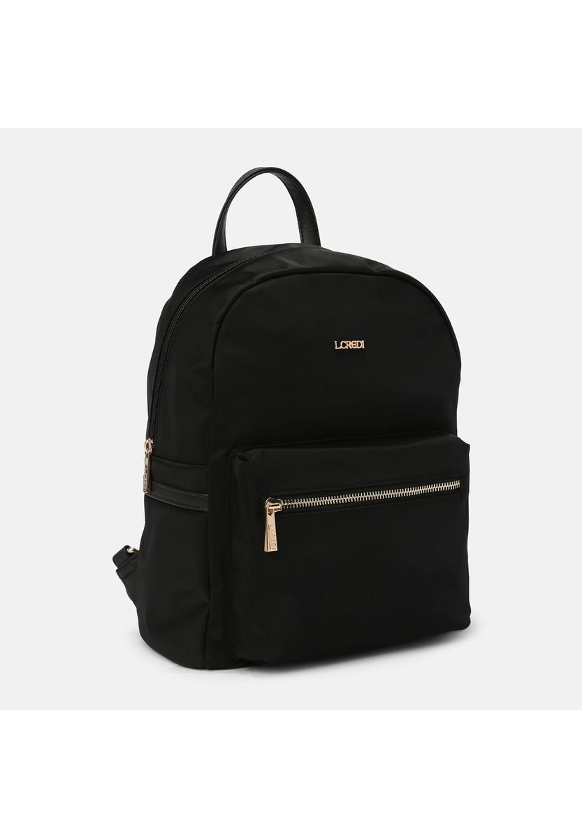 Minimalistischer schwarzer Nylonrucksack mit Emblem